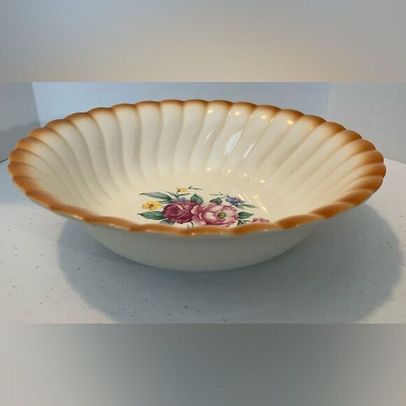 Vintage Homer Laughlin Serving 9" Bowl Pink Victorian Roses orange Swirl Edge - Picture 2 of 6